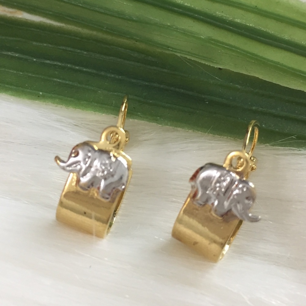 18 K Gold Filled Elephant Hoop Earrings. Small - Picture 3 of 4